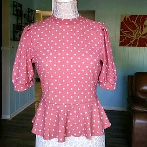NWT Purpleline polka dot peplum puffy sleeved top